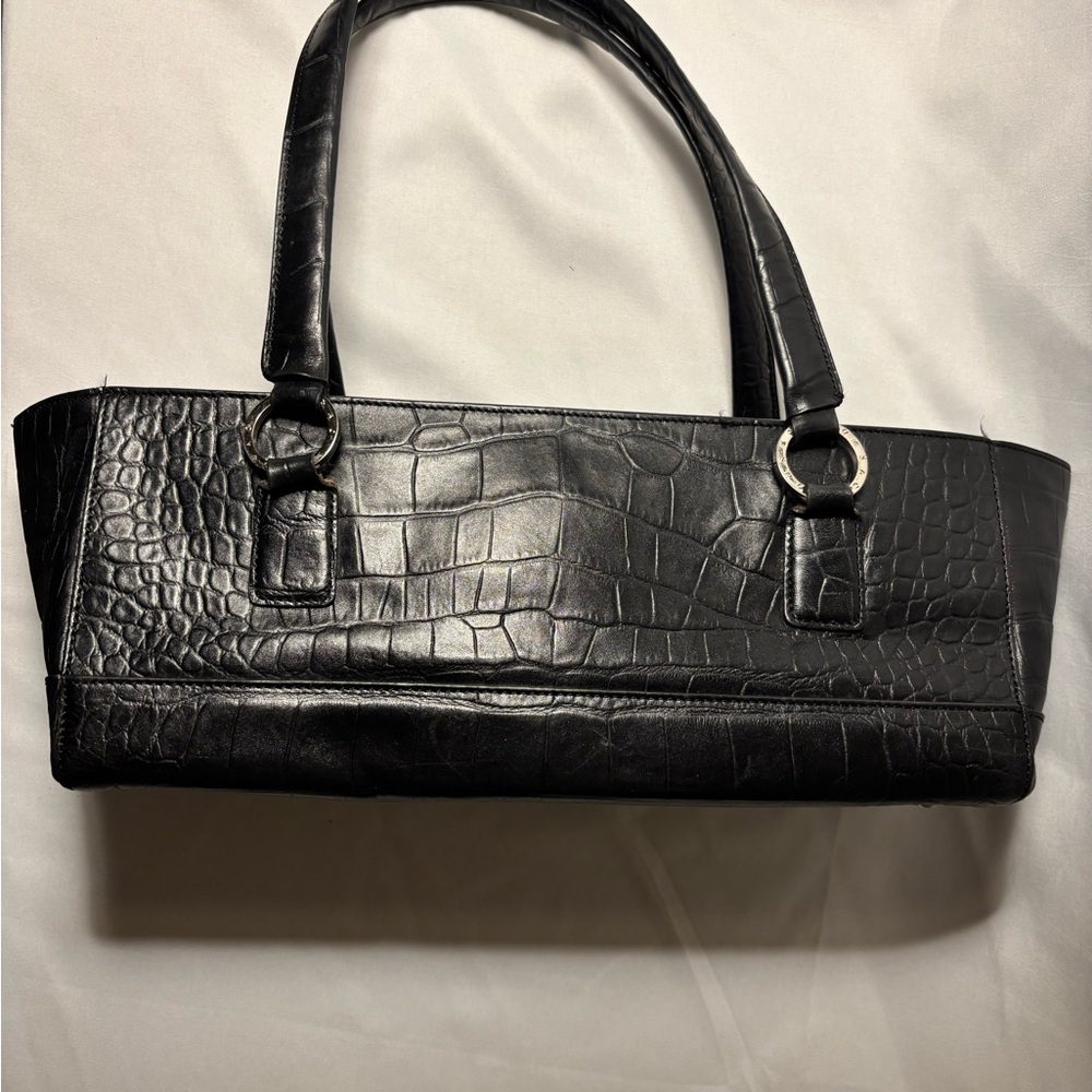 Monsac Leather Black Crocodile-Embossed Women's Tote - Picture 8 of 16